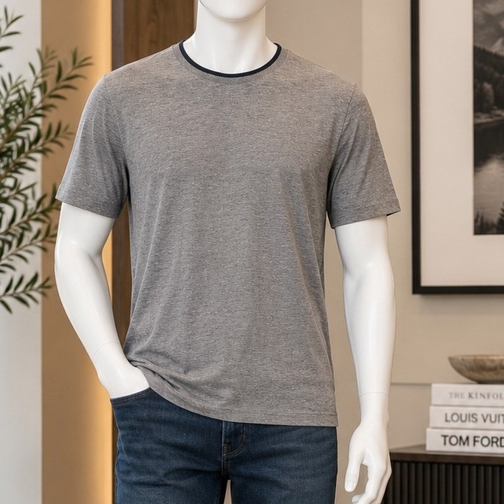 Ted Baker Mens T-Shirt Gray Patterned Neck Trim Helpa Size 6 XL